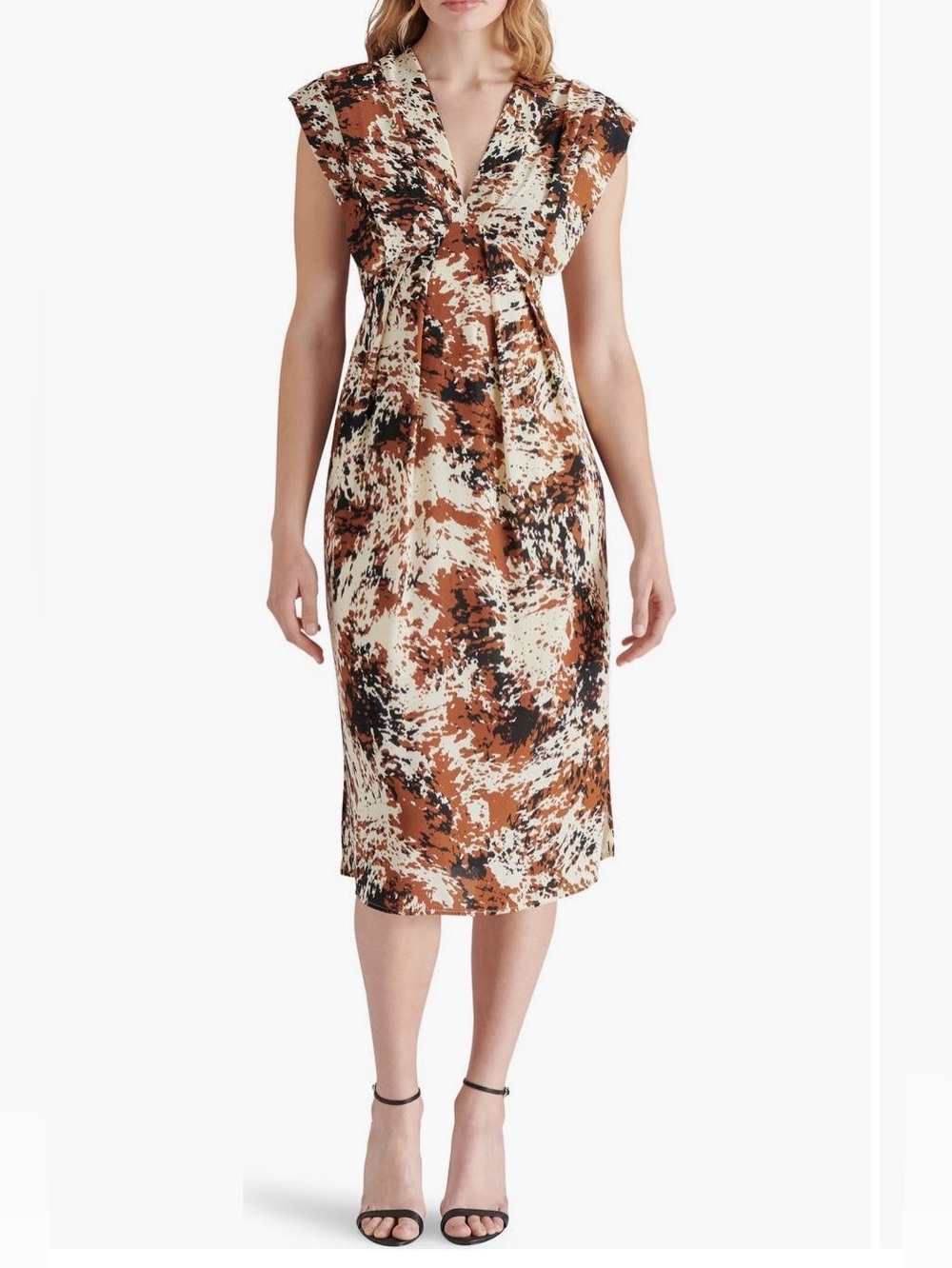 Steve Madden Size XS cow print v-neck dress.  Side slits, hidden side zip.